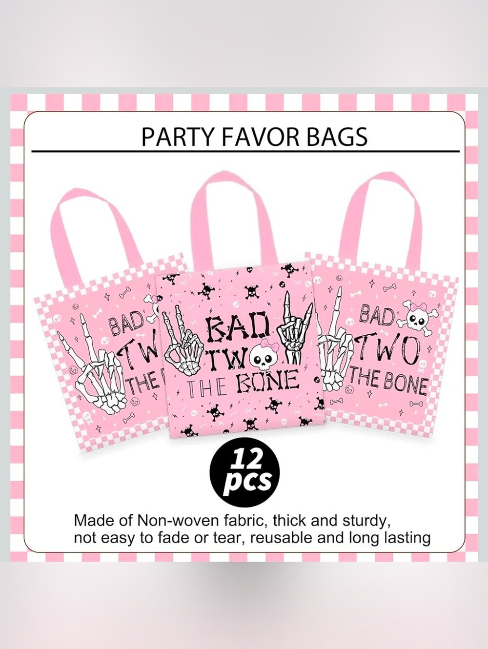 Bad TWO the Bone 2nd Birthday Treat Bags Pink Skull Party Set of 12 - Picture 3 of 6